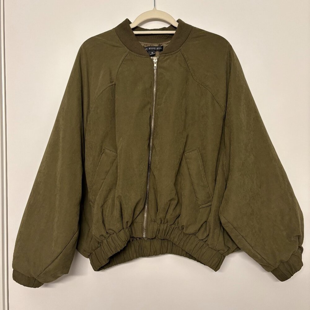 Hyfve Olive Green Oversized Bomber Jacket Zip Up